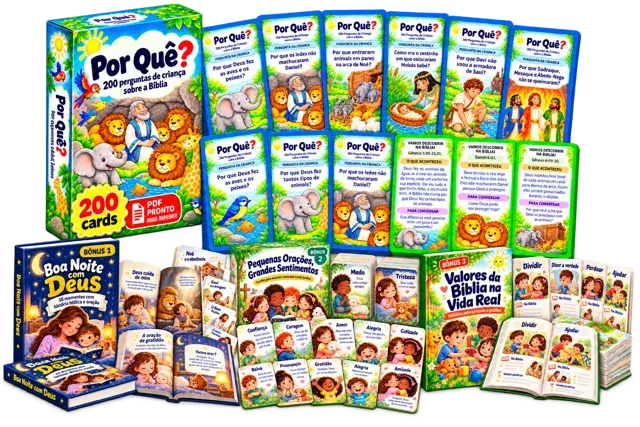 Por Quê? — 200 cards bíblicos com os três bônus: Boa Noite com Deus, Pequenas Orações, Grandes Sentimentos e Valores da Bíblia na Vida Real